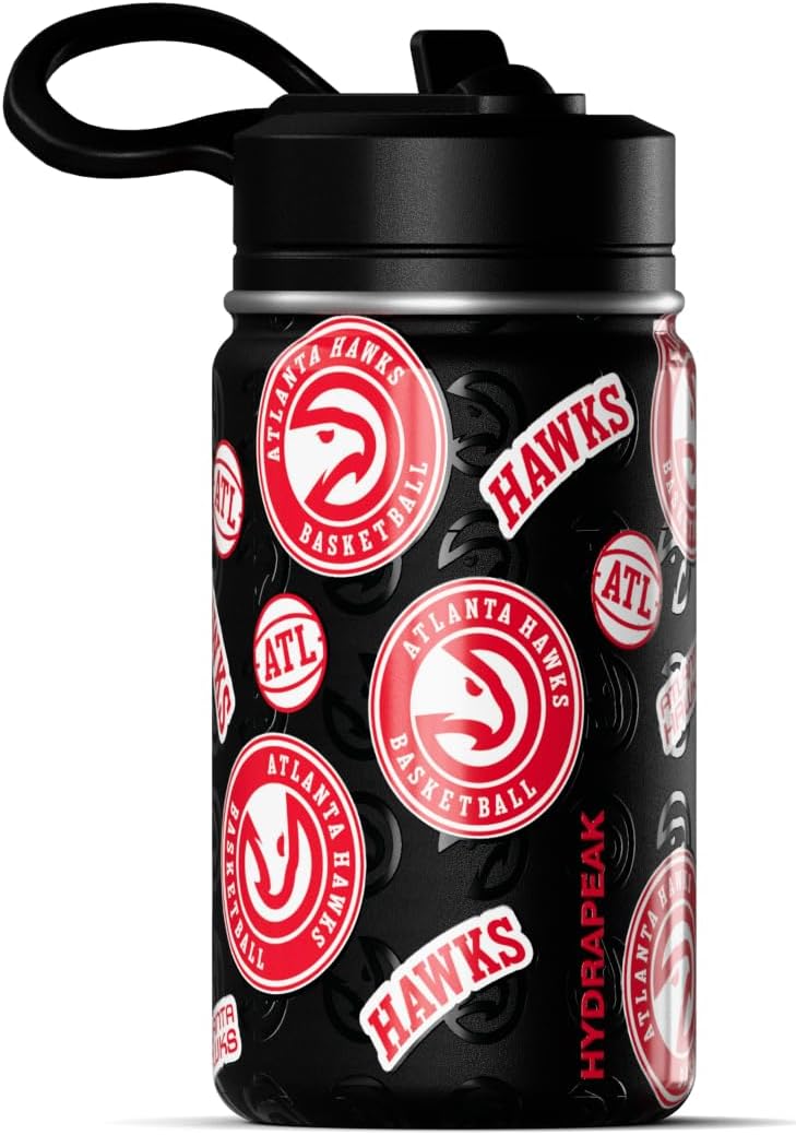 Hydrapeak x NBA Officially Licensed Atlanta Hawks 14oz Mini Kids Water Bottle with Straw Lid and Handle Reusable Stainless Steel Double Wall Insulated Spill Proof Sports Gift for Boys Girls - Image 1